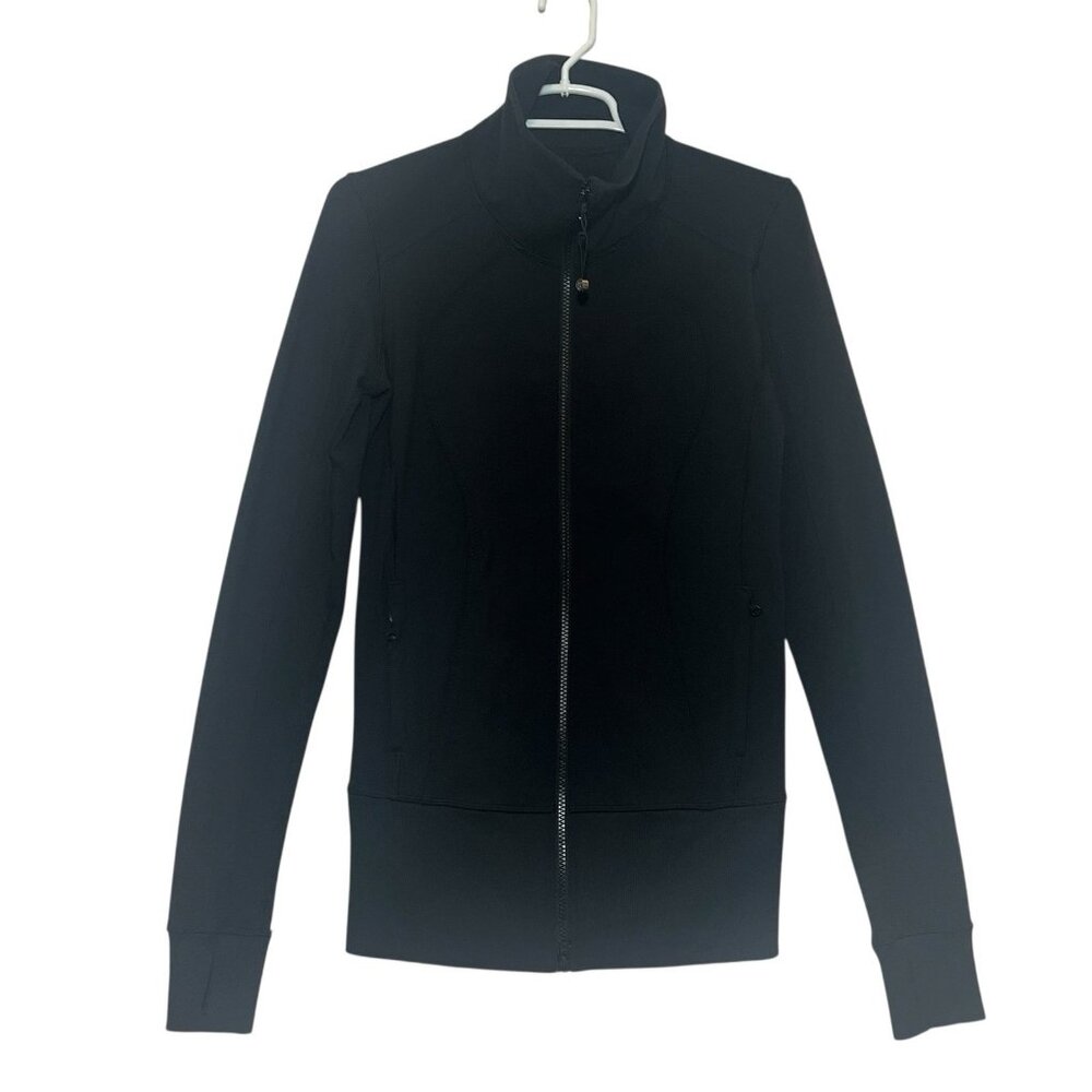 Lululemon Women Slim Fit Full Zip Black Track Jacket Turtle Neck Size 6 Pocket’s